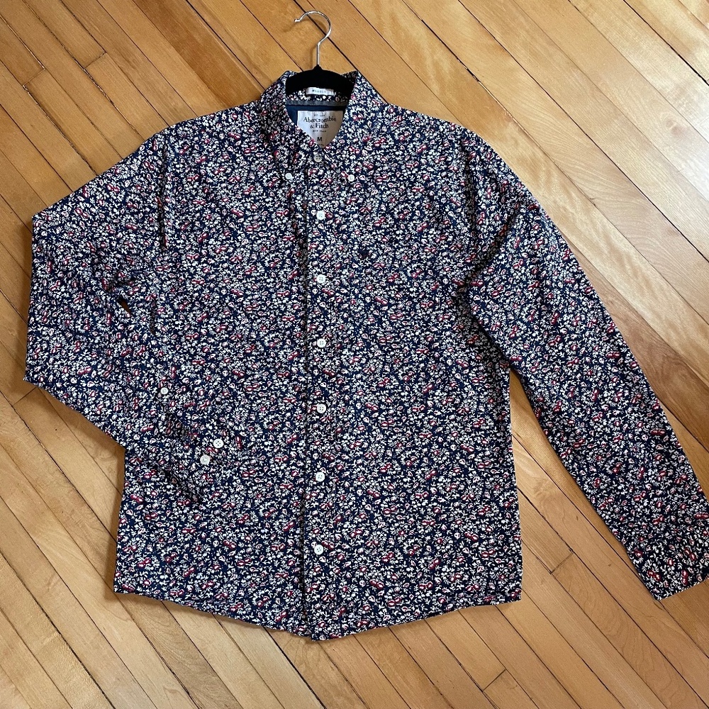 Abercrombie & Fitch Button Down Cotton Shirt Floral Ditzy Micro Print Academia